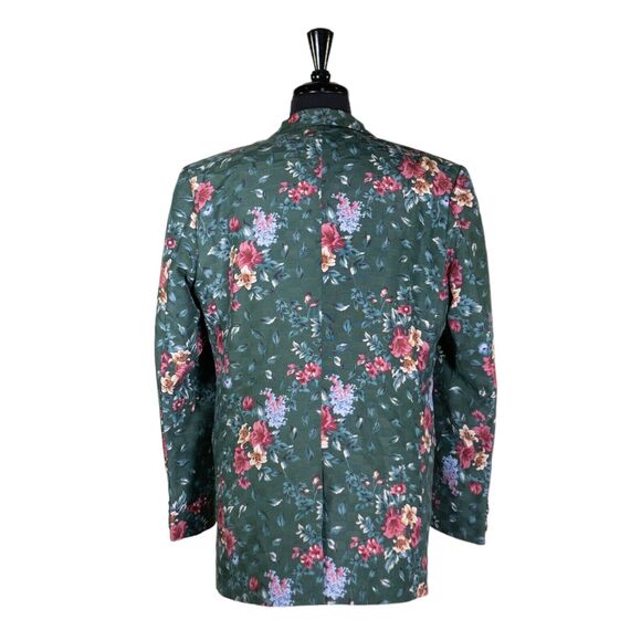 Mens Blazer Floral Green Pink Flowers Dress Formal Jacket Wedding Sport Coat 42R - Picture 2 of 8